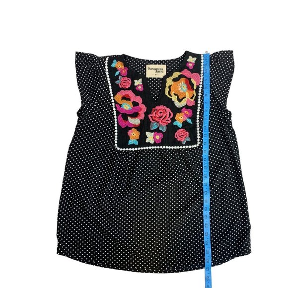 Savanna Jane Blouse Polka Dot Embroidered Floral Flutter Sleeve Top Size M - Picture 6 of 8